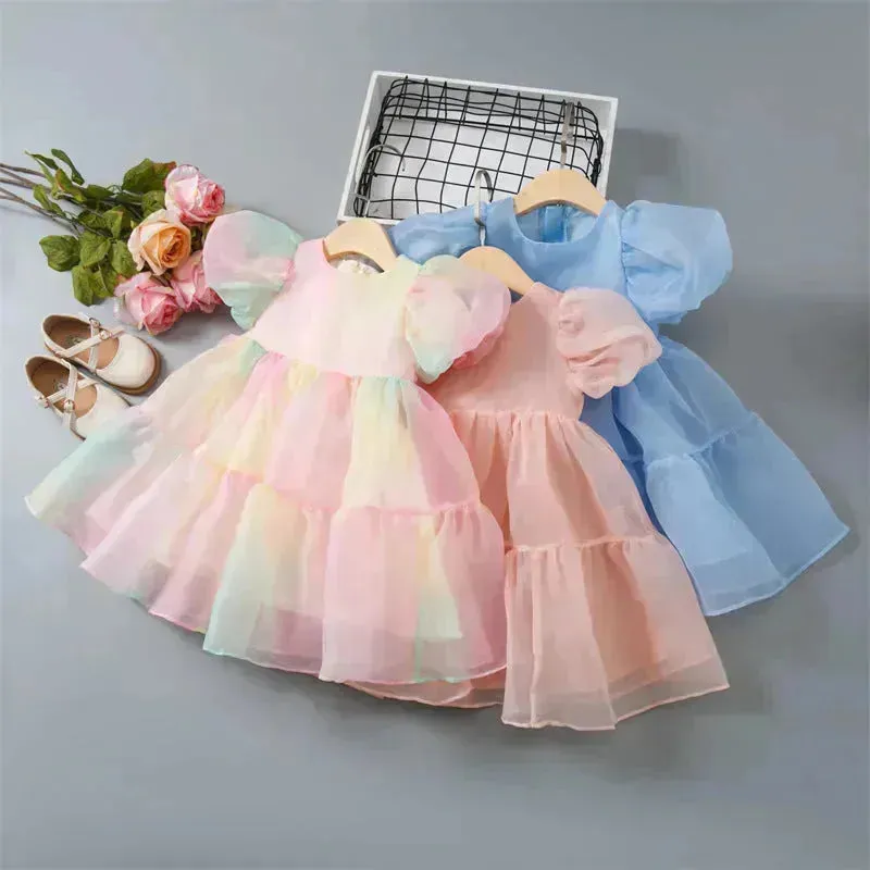 Girls Princess Mesh Puff Sleeve Dress Princess gown for kids