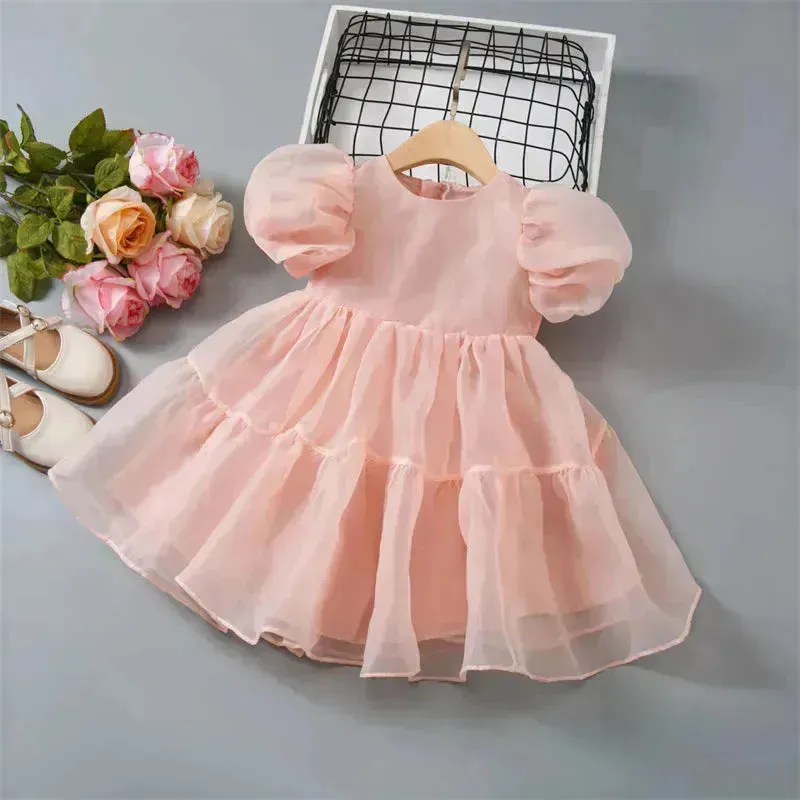 Girls Princess Mesh Puff Sleeve Dress Princess gown for kids