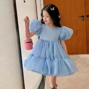 Girls Princess Mesh Puff Sleeve Dress Princess gown for kids