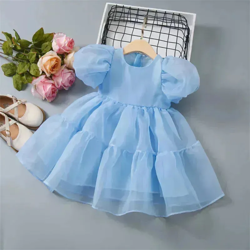 Girls Princess Mesh Puff Sleeve Dress Princess gown for kids