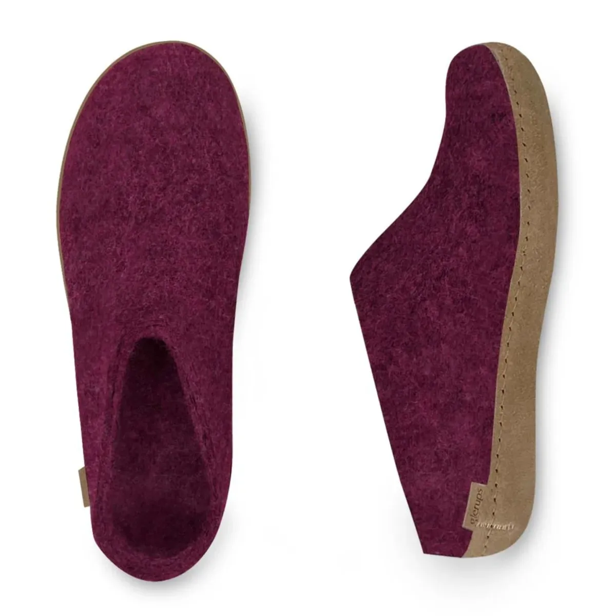 Glerups Women's Model B Slipper with Leather Sole Cranberry