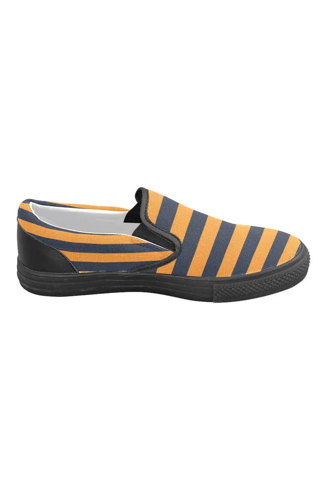 Gold & Blue Stripes Men's Slip-on Canvas Shoes (Model 019)