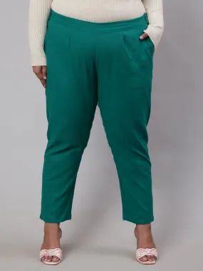 Grass Green Plus Size Cotton Slub Pants