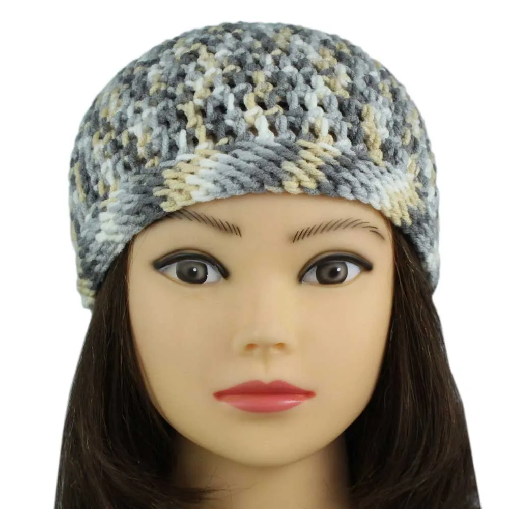 Gray White Yellow Crochet Beanie Hat Small/Medium - JMCH16SM