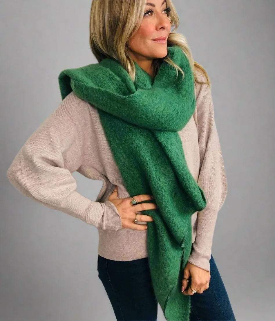 Green Lucy Boucle Wool Blend Scarf