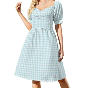 Handmade Dress, Babydoll dress, Blue Babydoll Dress, Gingham Dress, Pinup dress, 50s style dress, Vintage style dress, Puff sleeve dress