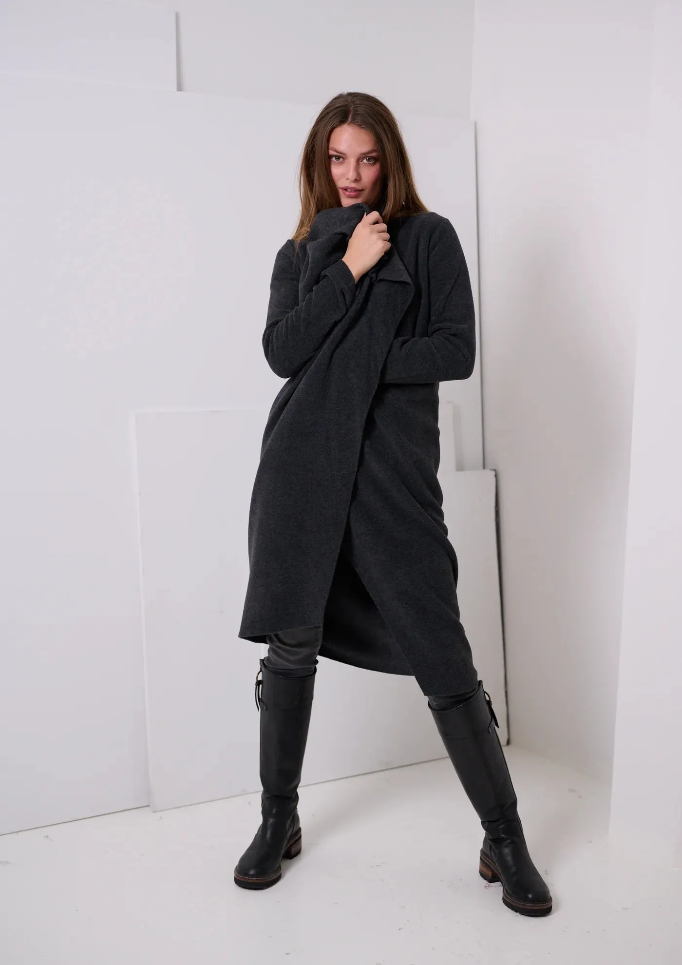 Henriette Cozy Long Fleece Cardigan | Soft Black