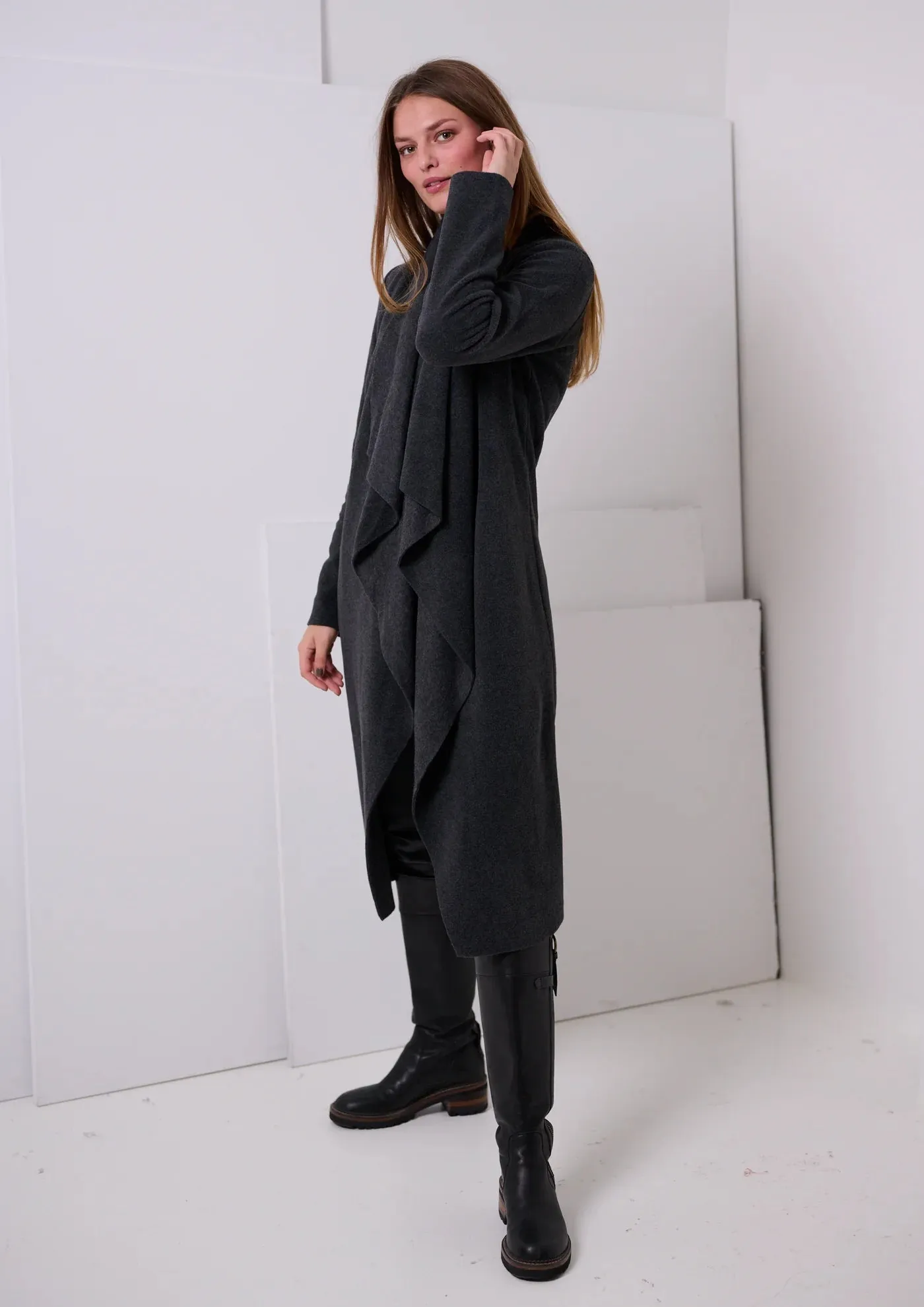 Henriette Cozy Long Fleece Cardigan | Soft Black