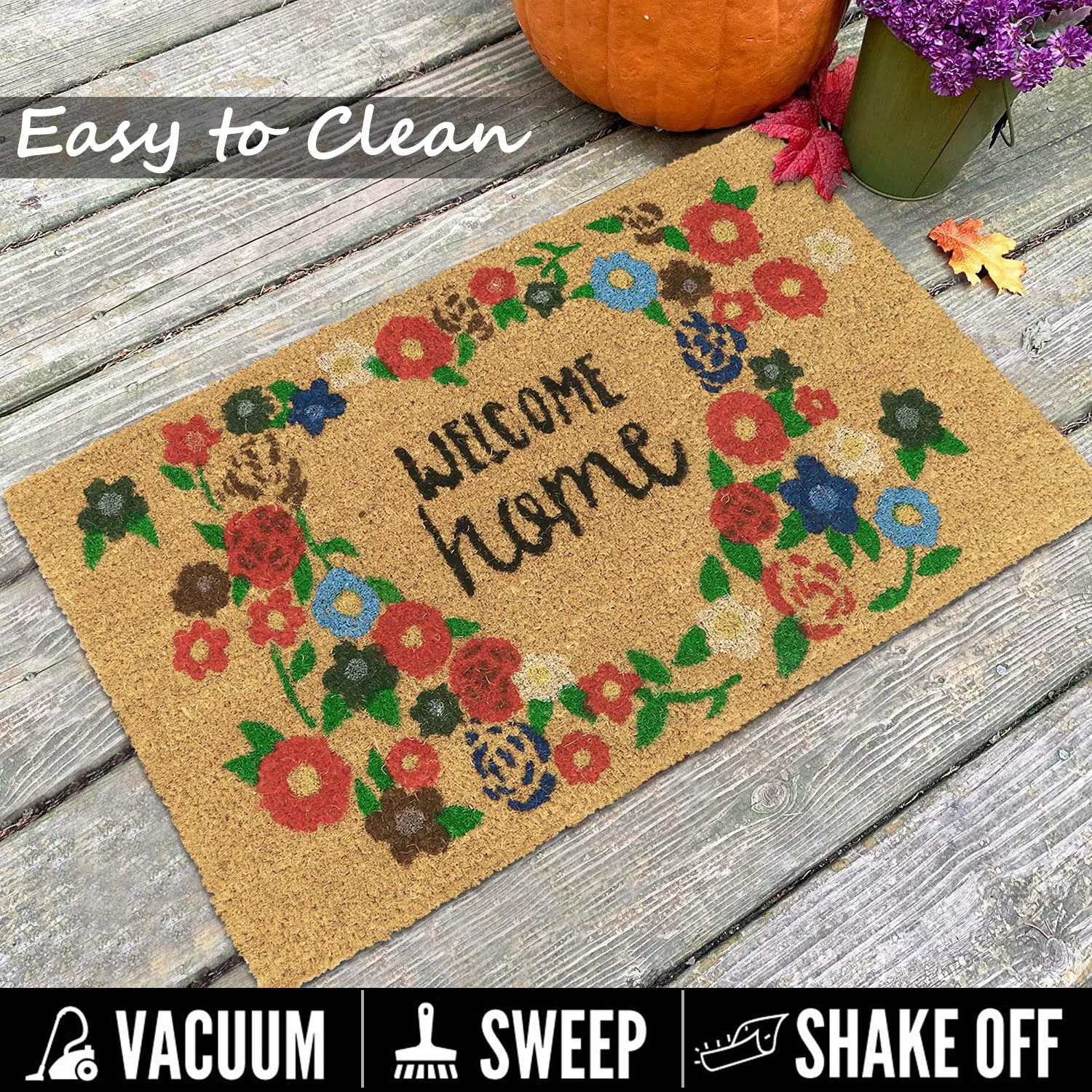 HOKIPO Large 45x75cm Coir Doormats for Entrance with Antiskid PVC Backing, Multicolor (IN155)