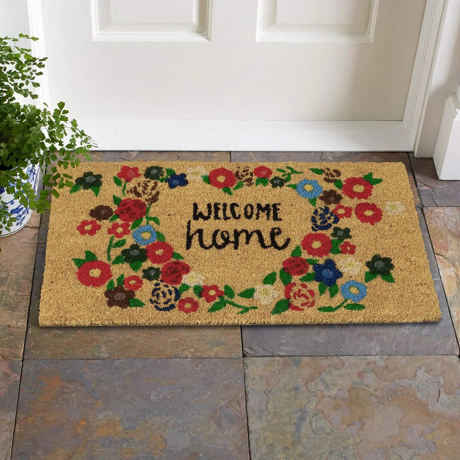 HOKIPO Large 45x75cm Coir Doormats for Entrance with Antiskid PVC Backing, Multicolor (IN155)