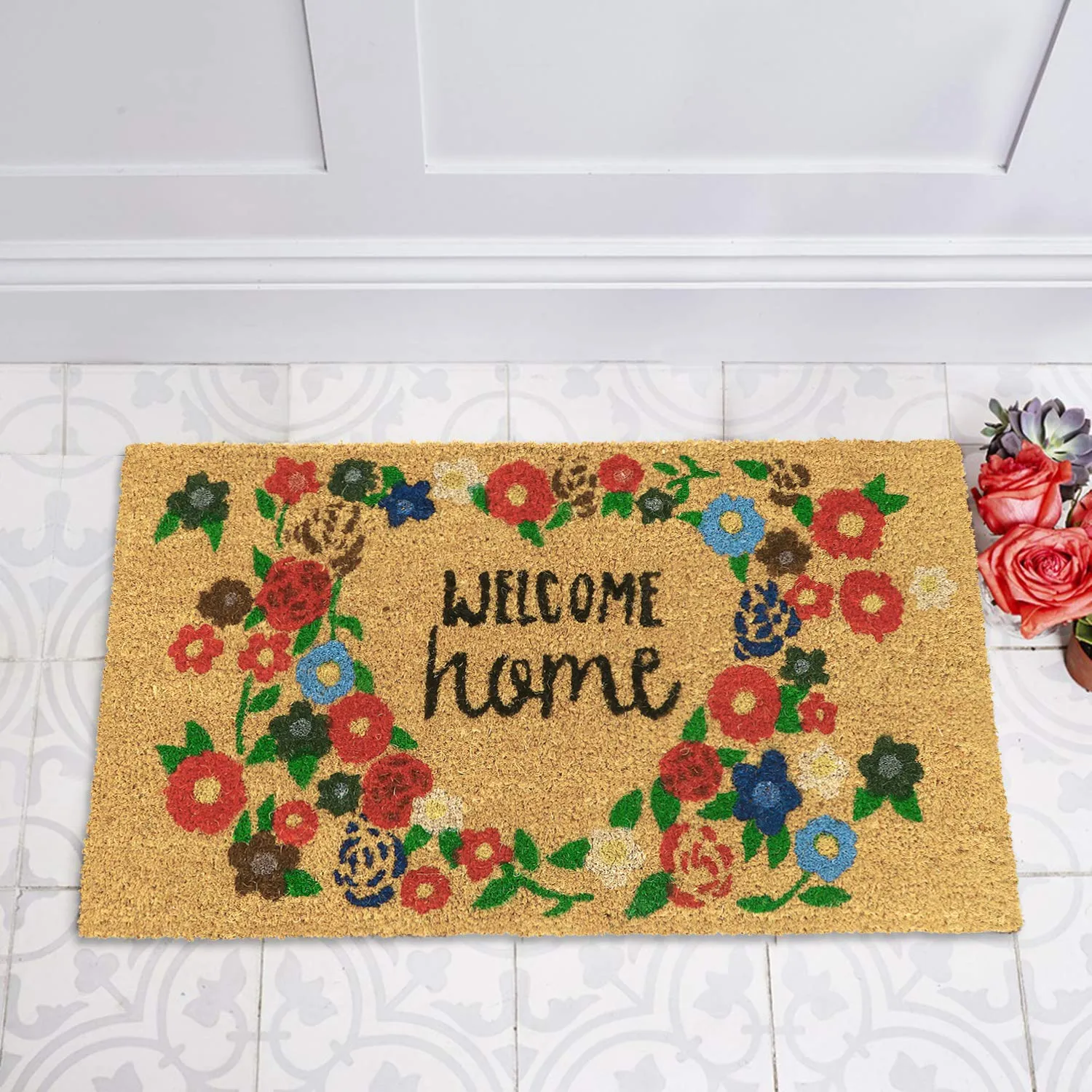 HOKIPO Large 45x75cm Coir Doormats for Entrance with Antiskid PVC Backing, Multicolor (IN155)