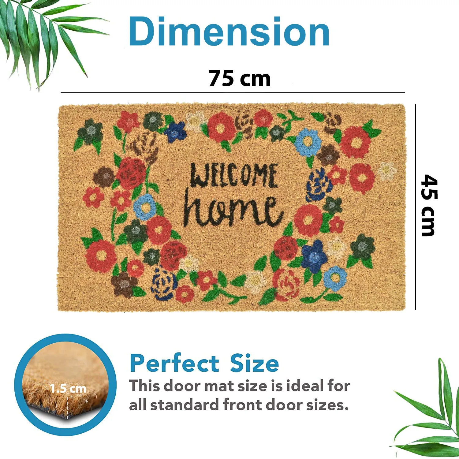 HOKIPO Large 45x75cm Coir Doormats for Entrance with Antiskid PVC Backing, Multicolor (IN155)