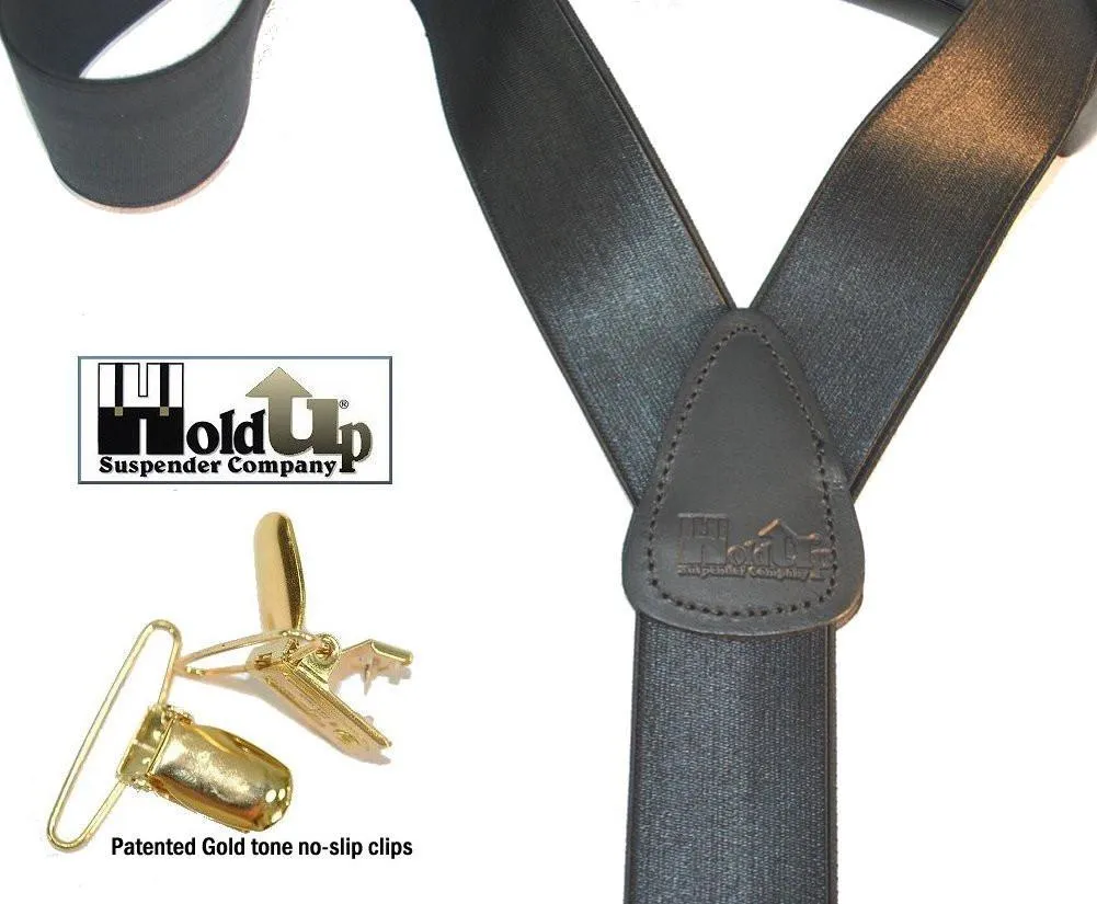 Hold-Ups Black 1 1/2" Satin Finish Suspenders Y-back Patented No-slip Gold Clips