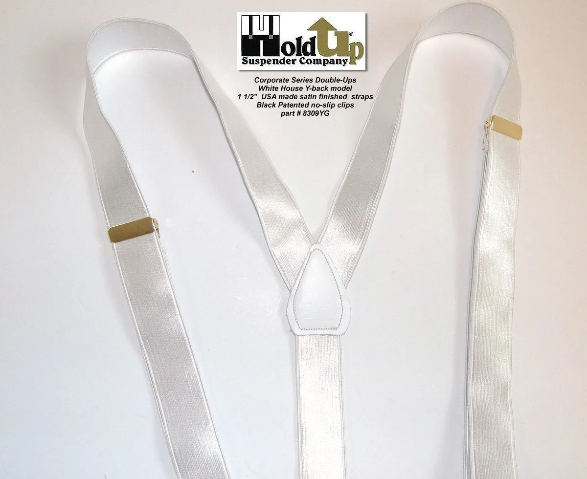 Hold-Ups Corporate Series White Satin Finish Dual Clip Double-Ups style with No-slip Clips