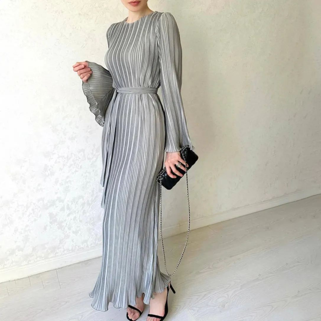 Hollis Pleated Ruffle Sleeves Maxi Dress