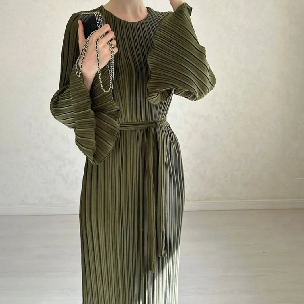 Hollis Pleated Ruffle Sleeves Maxi Dress