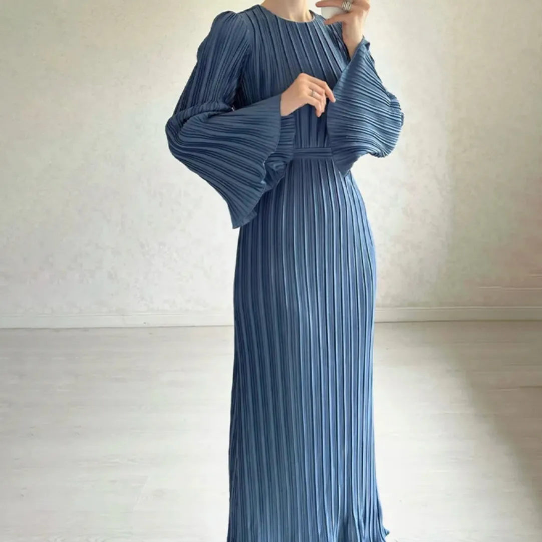 Hollis Pleated Ruffle Sleeves Maxi Dress