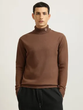 Iconic Men Brown Solid Turtle Neck Full Sleeves Pullover Style Sweater