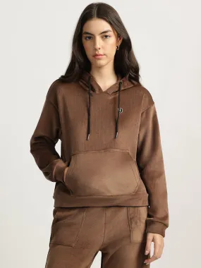 Iconic Women Brown Solid Round Neck Full Sleeves Sweatshirt