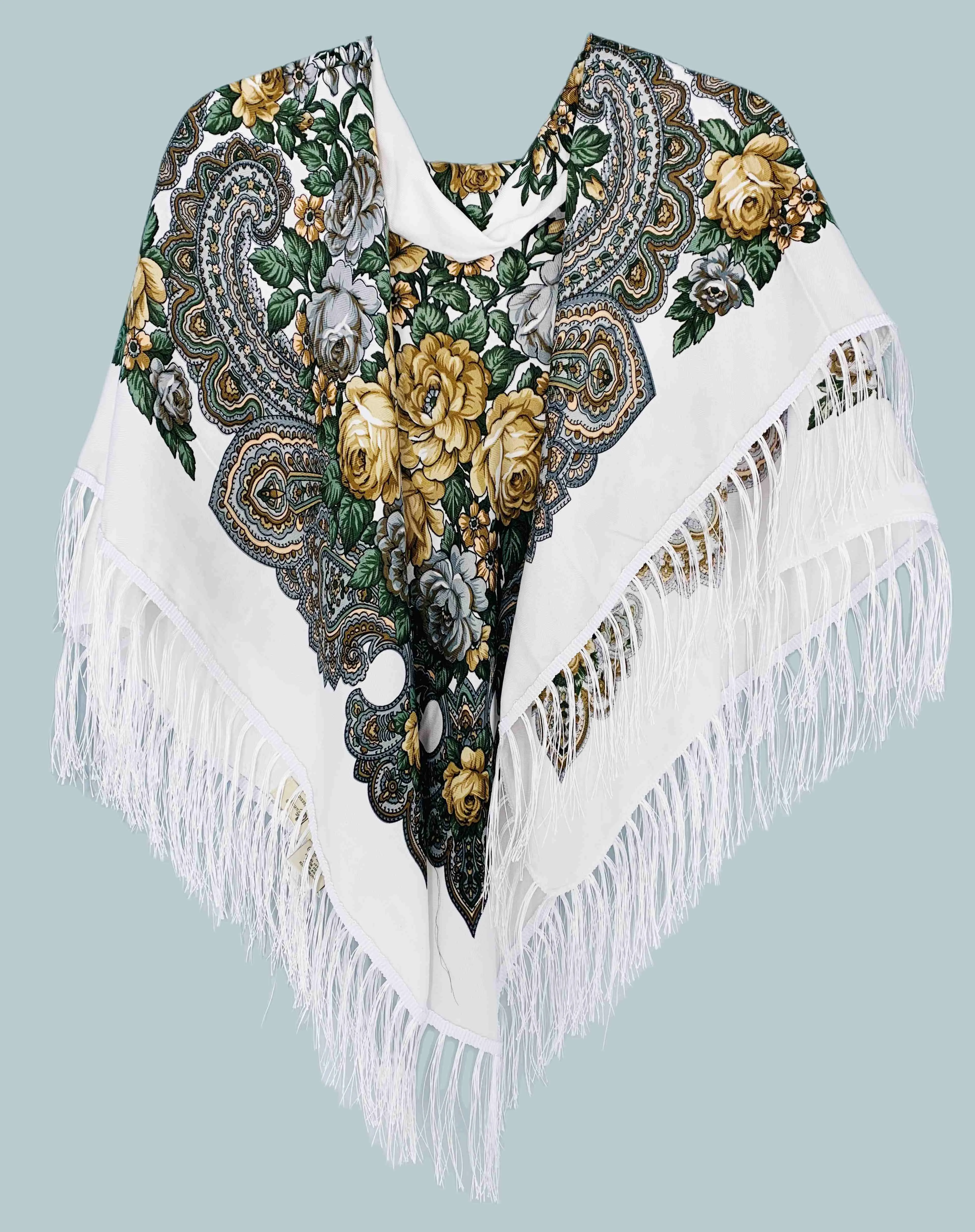 JC023322 Rose Floral Fringe-Detailed  Square Scarf/Shawl