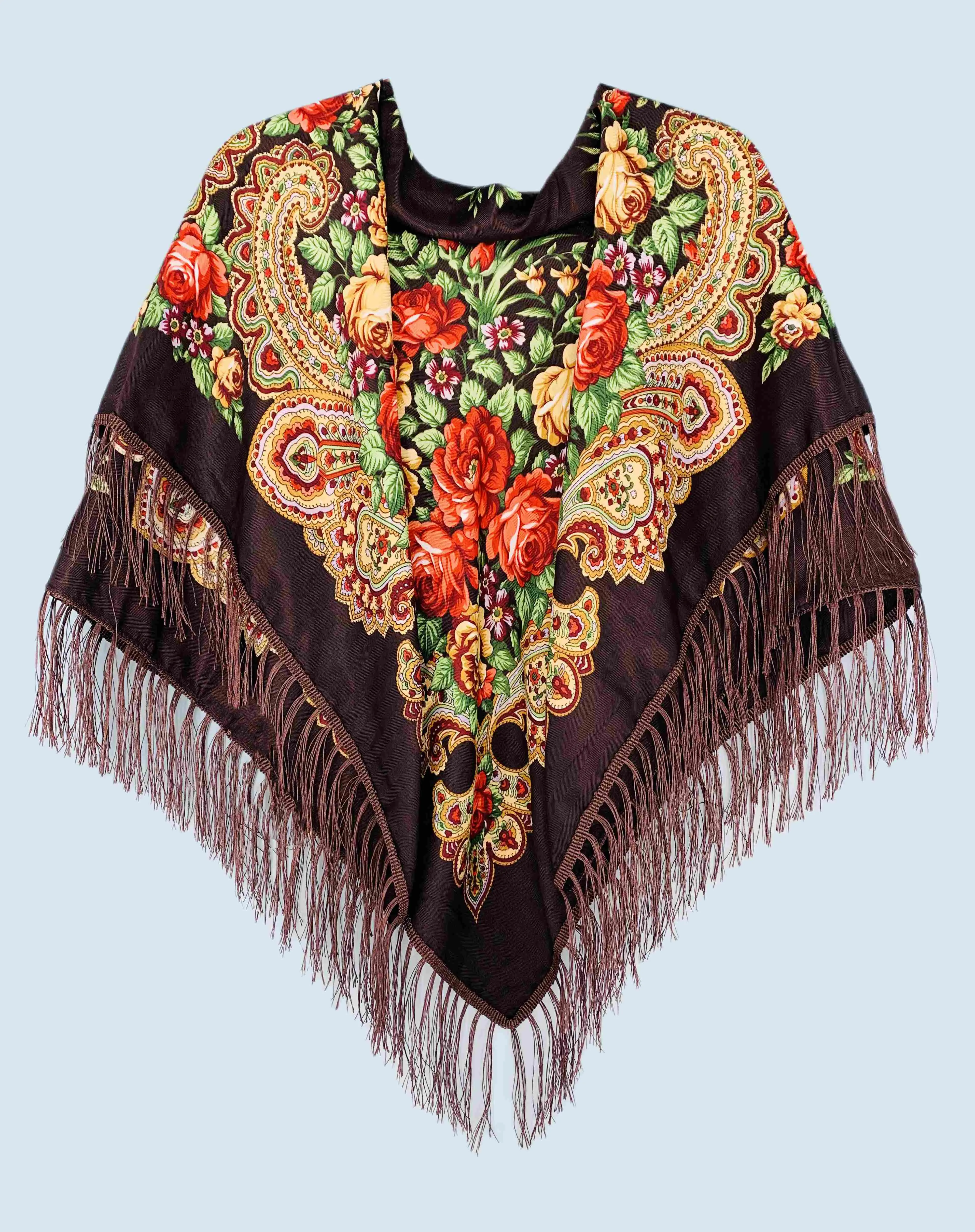 JC023322 Rose Floral Fringe-Detailed  Square Scarf/Shawl