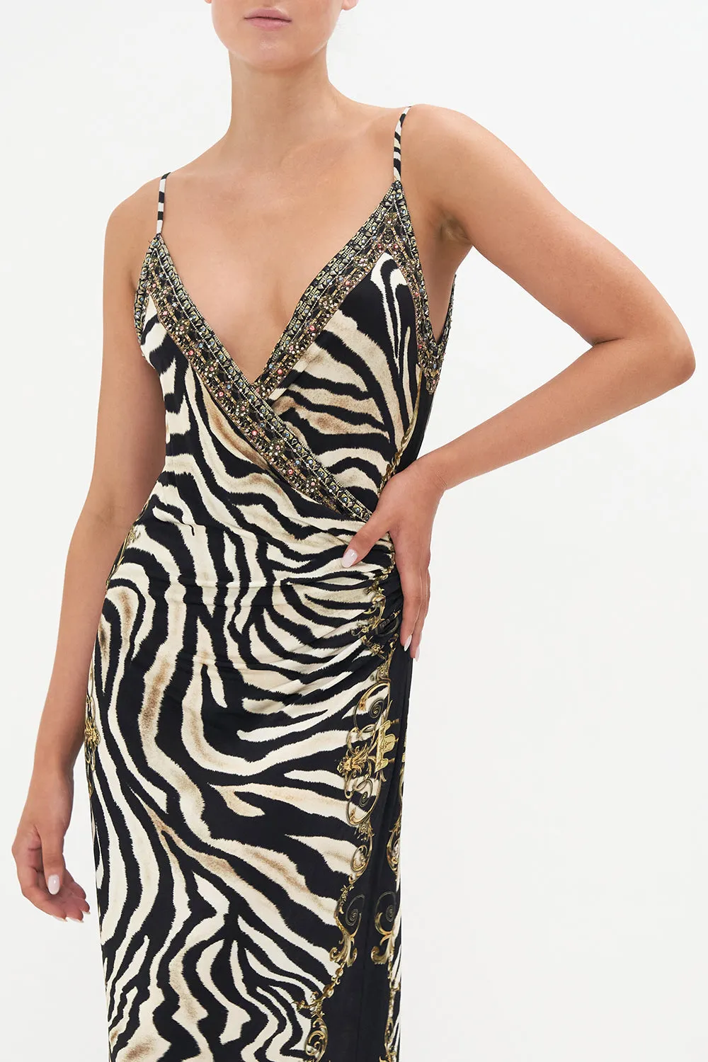 JERSEY WRAP FRONT SLIP DRESS EARN YOUR STRIPES