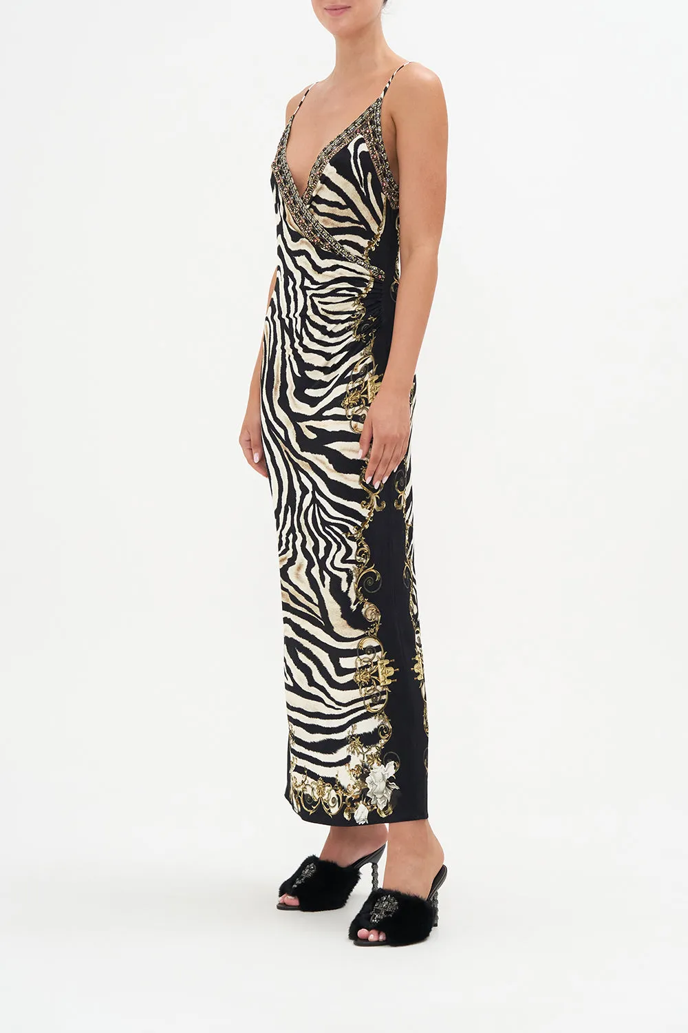 JERSEY WRAP FRONT SLIP DRESS EARN YOUR STRIPES