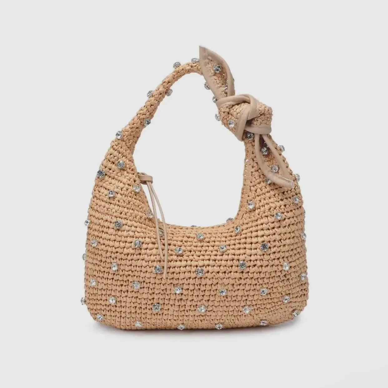 Jessa Straw with Rhinestones Hobo Bag