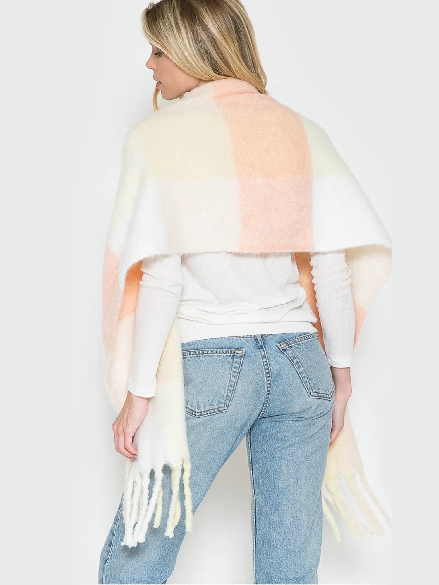 Justin Taylor Peach Brushed Plaid Scarf - Brands We Love