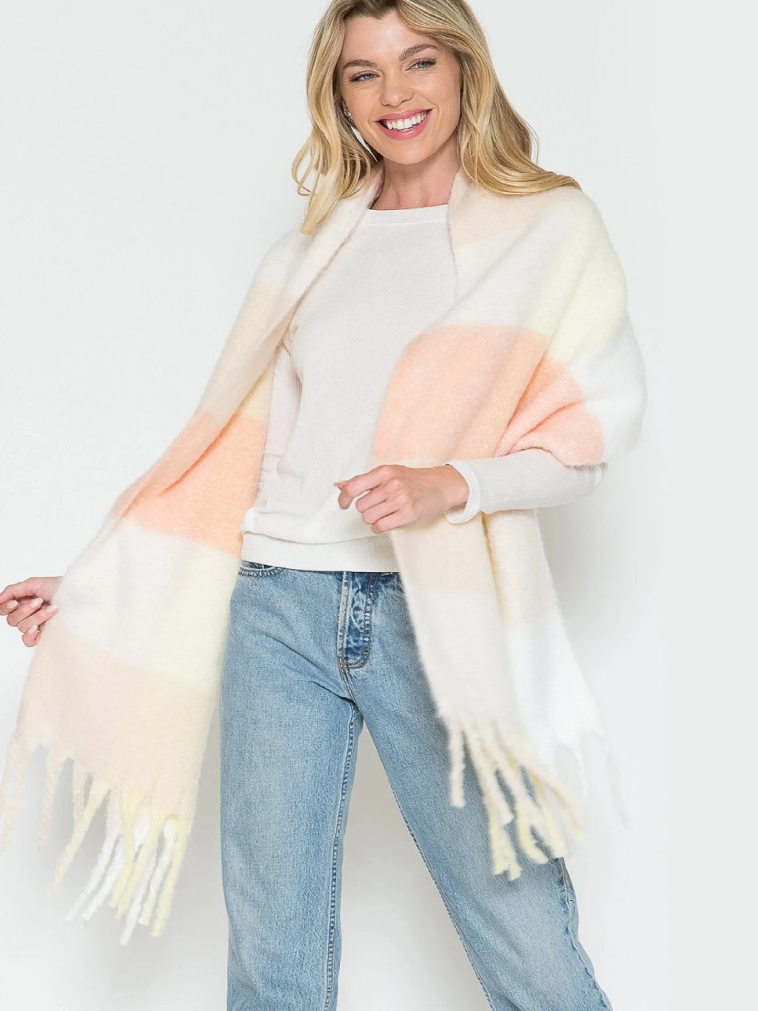 Justin Taylor Peach Brushed Plaid Scarf - Brands We Love