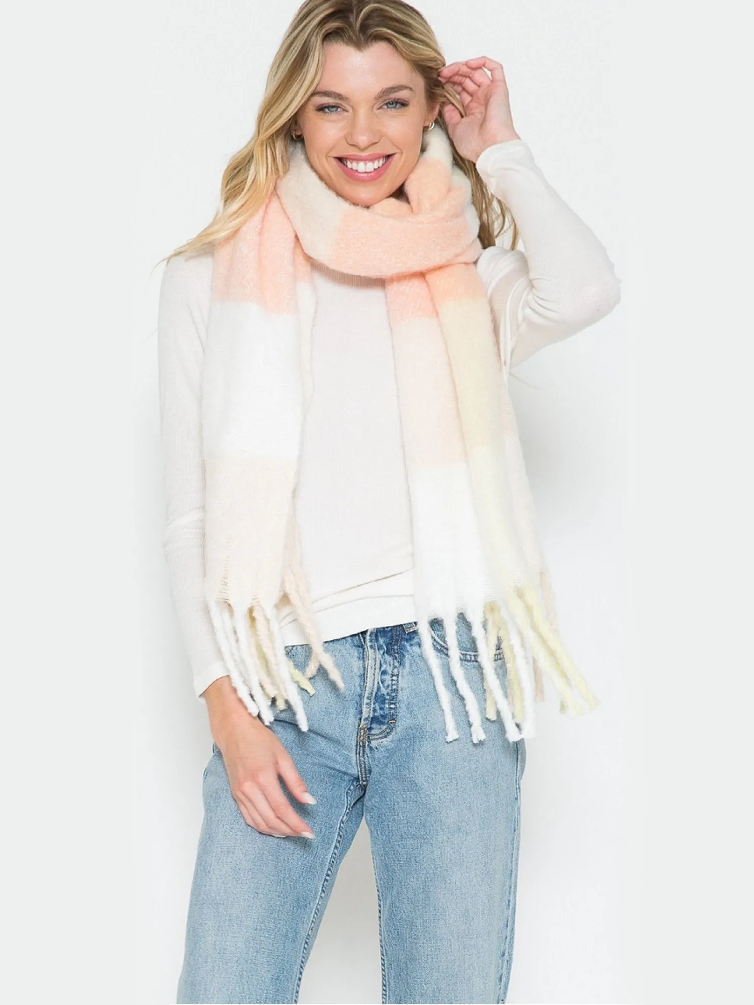 Justin Taylor Peach Brushed Plaid Scarf - Brands We Love