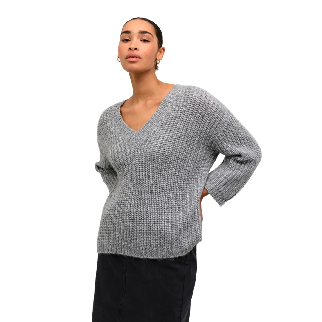 Kaffe Womens Vinda Knit Pullover Grey Silver Metallic