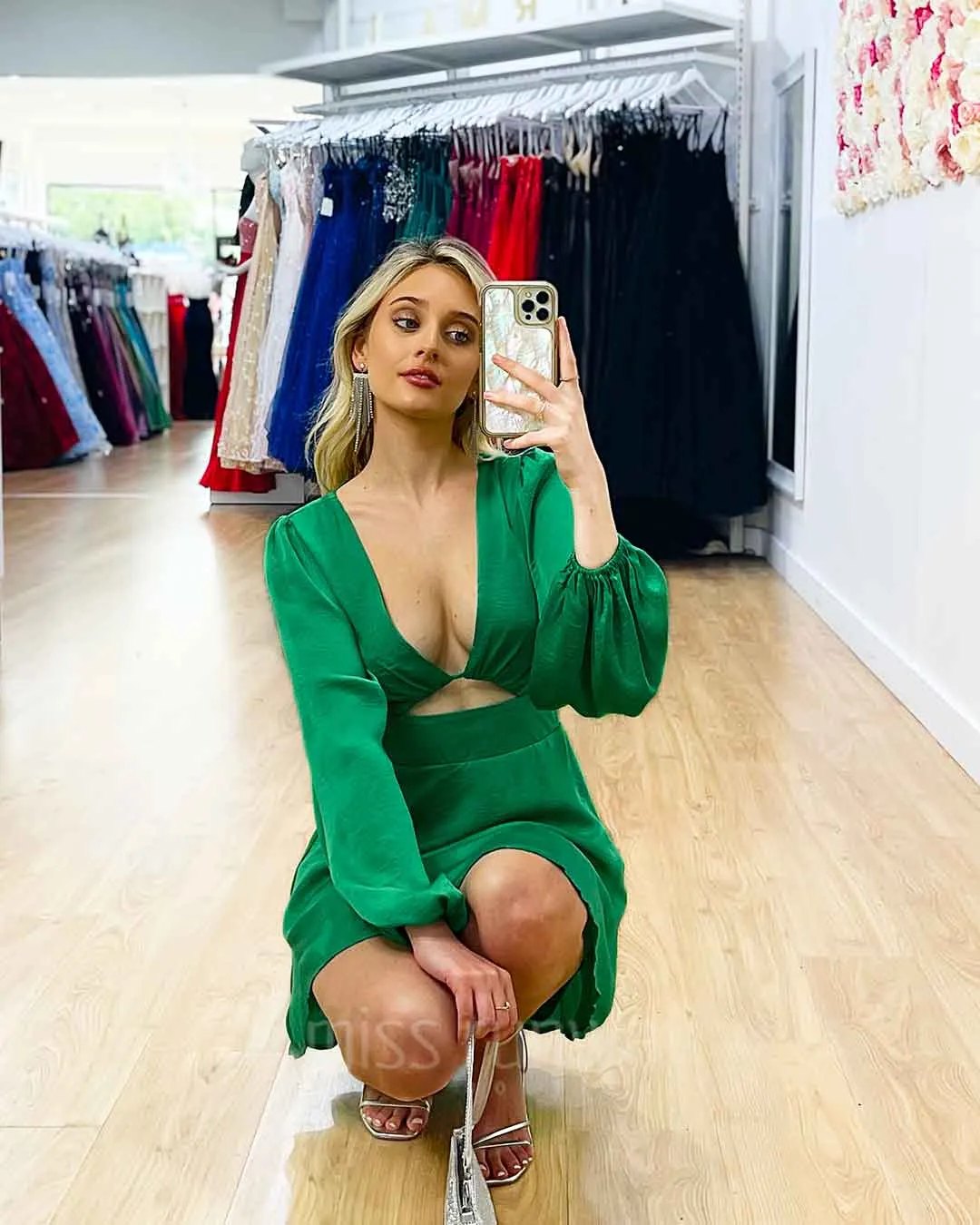 Kora Satin Mini Dress - Green