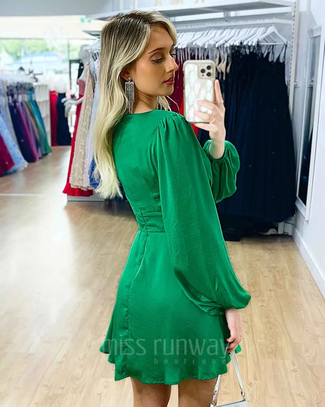 Kora Satin Mini Dress - Green