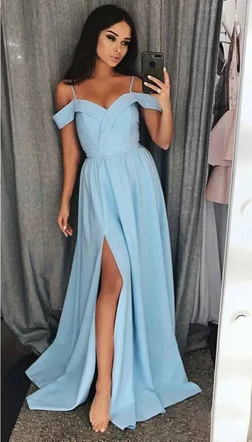 Light Blue Prom Dress with Split, Prom Dresses, Evening Dress, Dance Dress, Graduation School Party Gown, PC0356