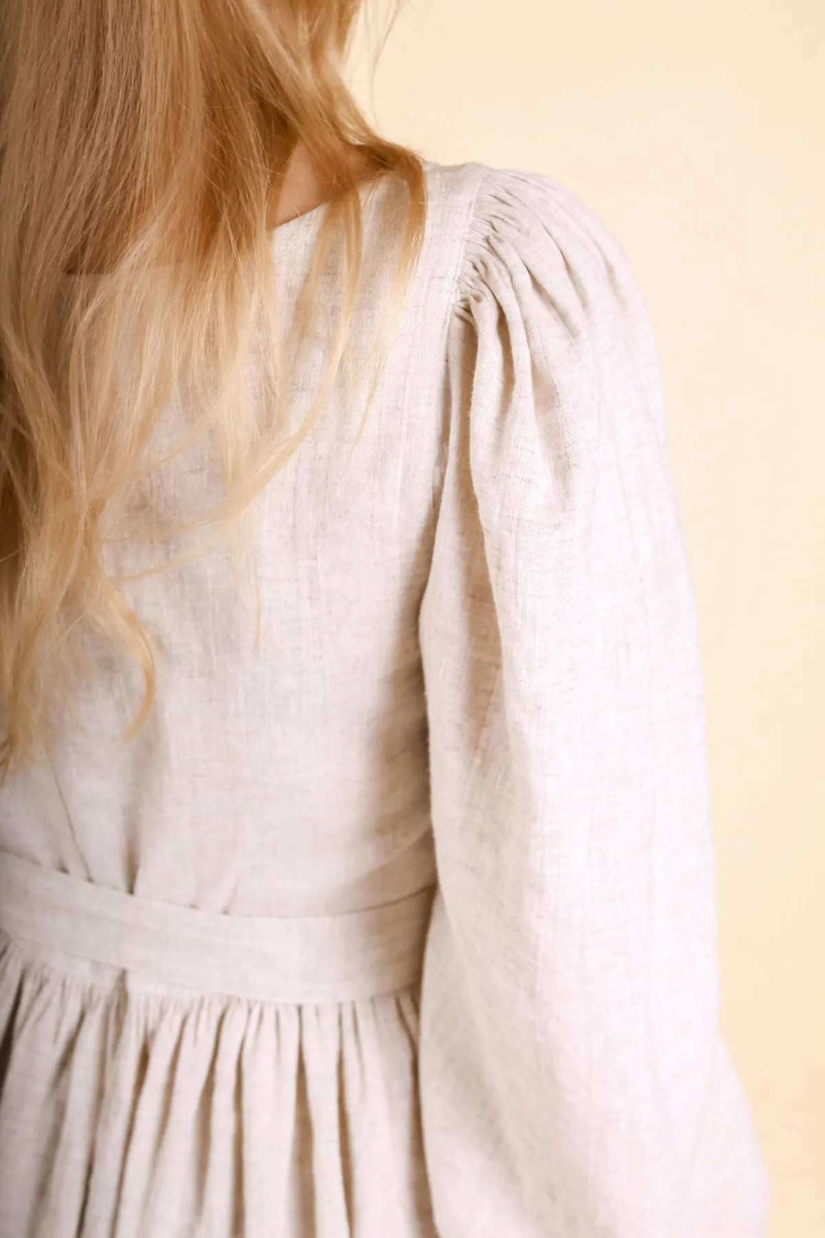 Long Puff Sleeves Linen Dress TAYA