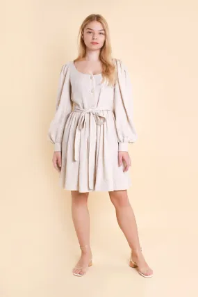 Long Puff Sleeves Linen Dress TAYA