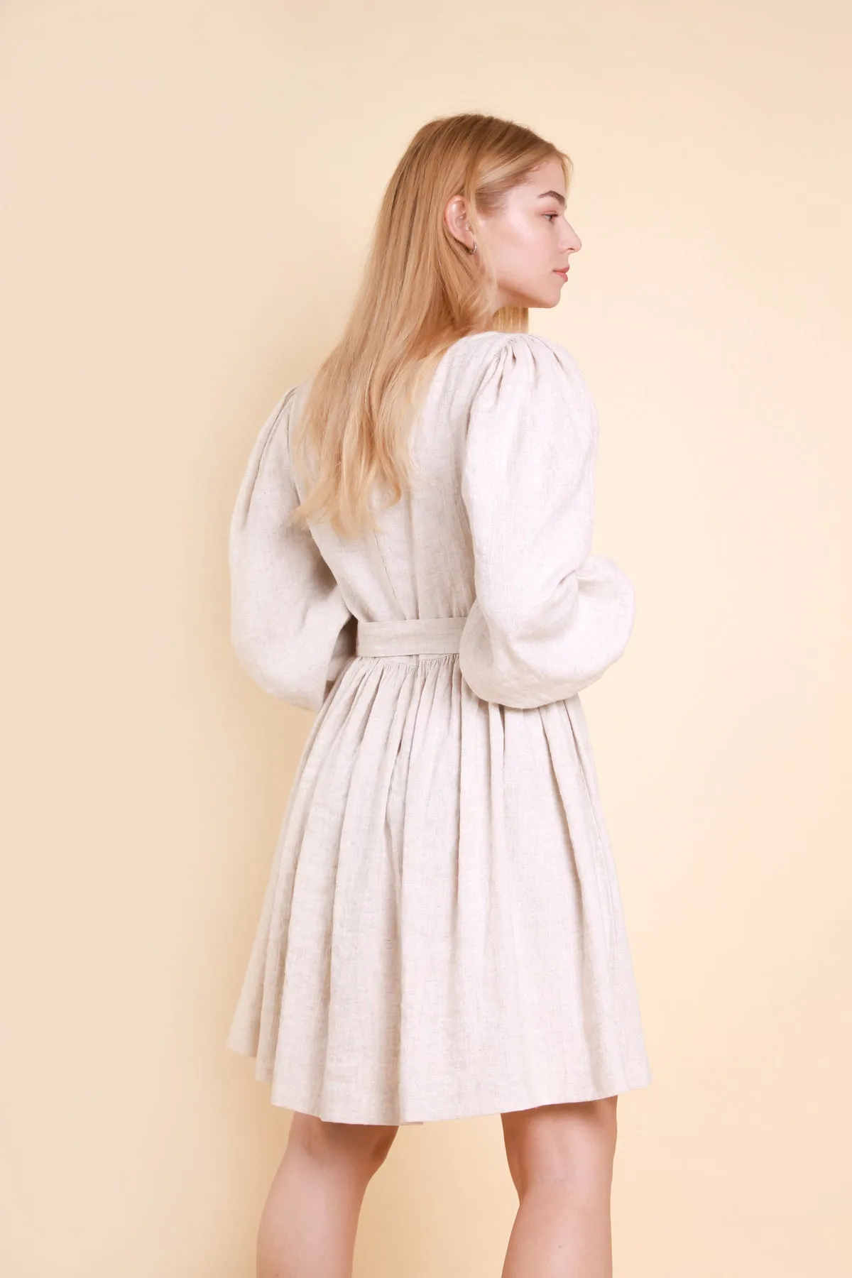 Long Puff Sleeves Linen Dress TAYA