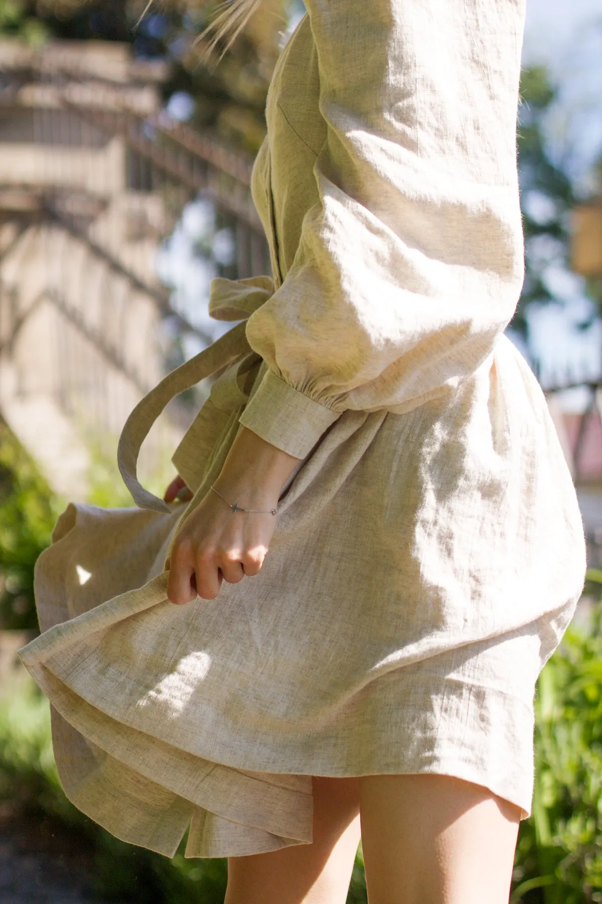 Long Puff Sleeves Linen Dress TAYA