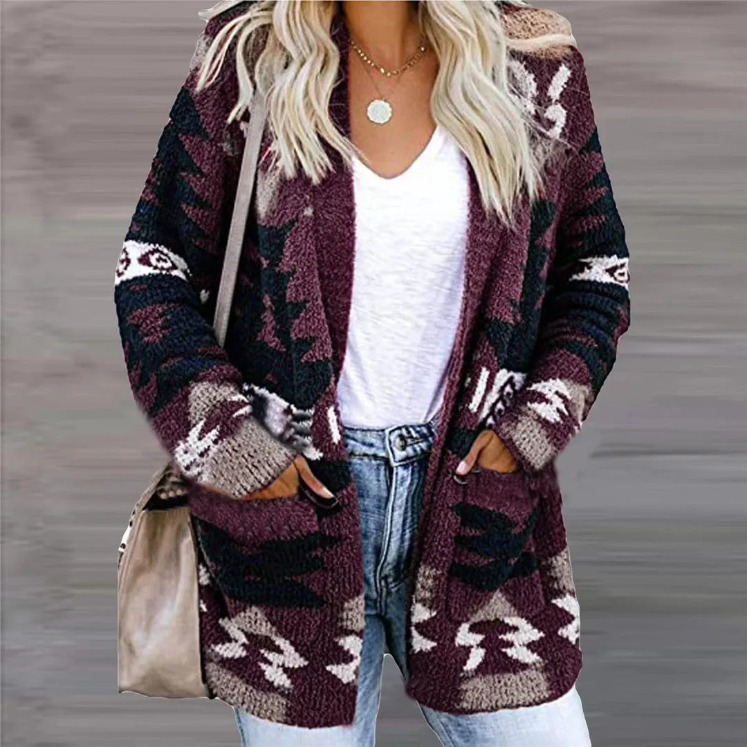 Loose Halloween Print Pocket Cardigan Sweater