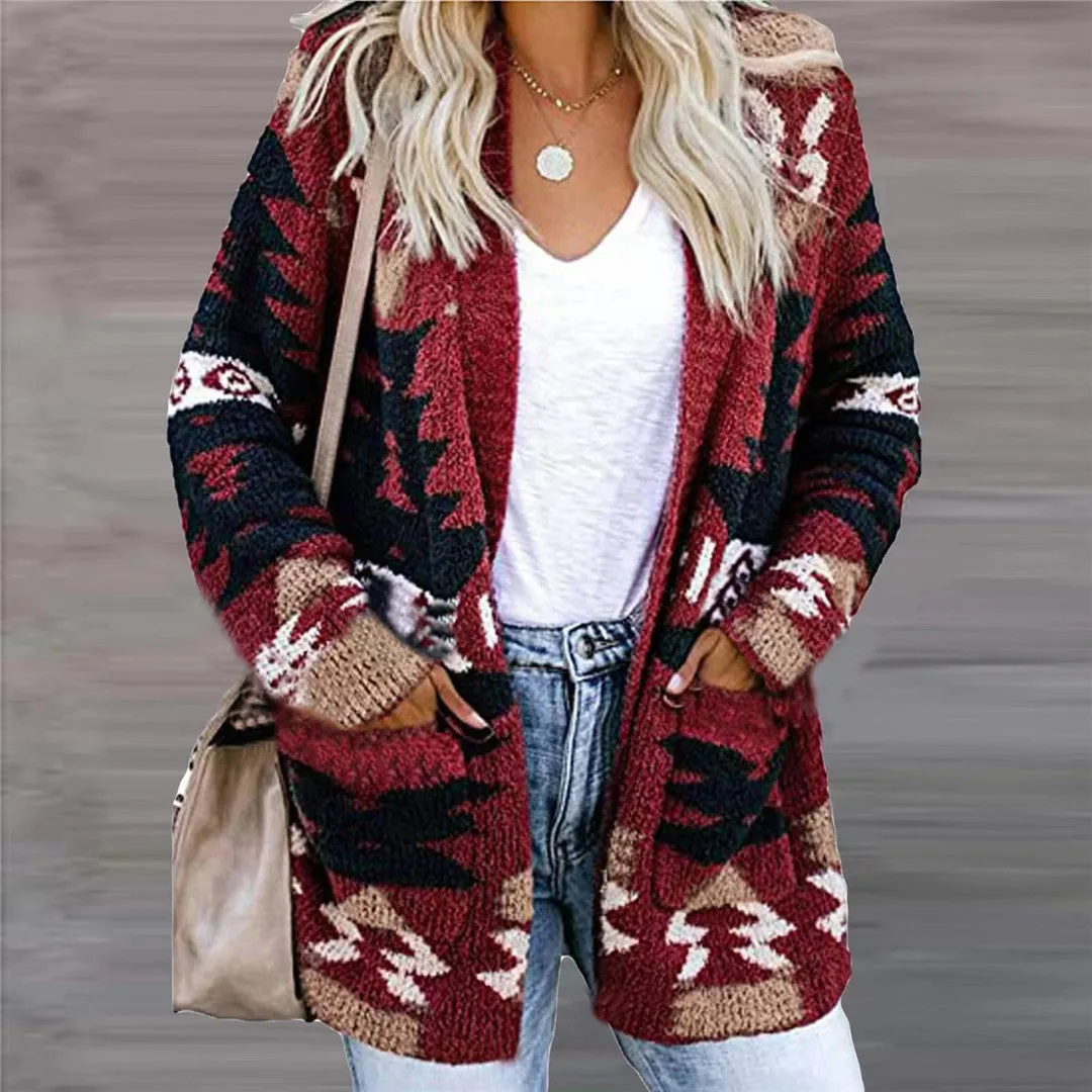 Loose Halloween Print Pocket Cardigan Sweater