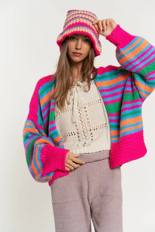 Love Potion Chunky Knit Multi-Striped Open Cardigan by Davi & Dani