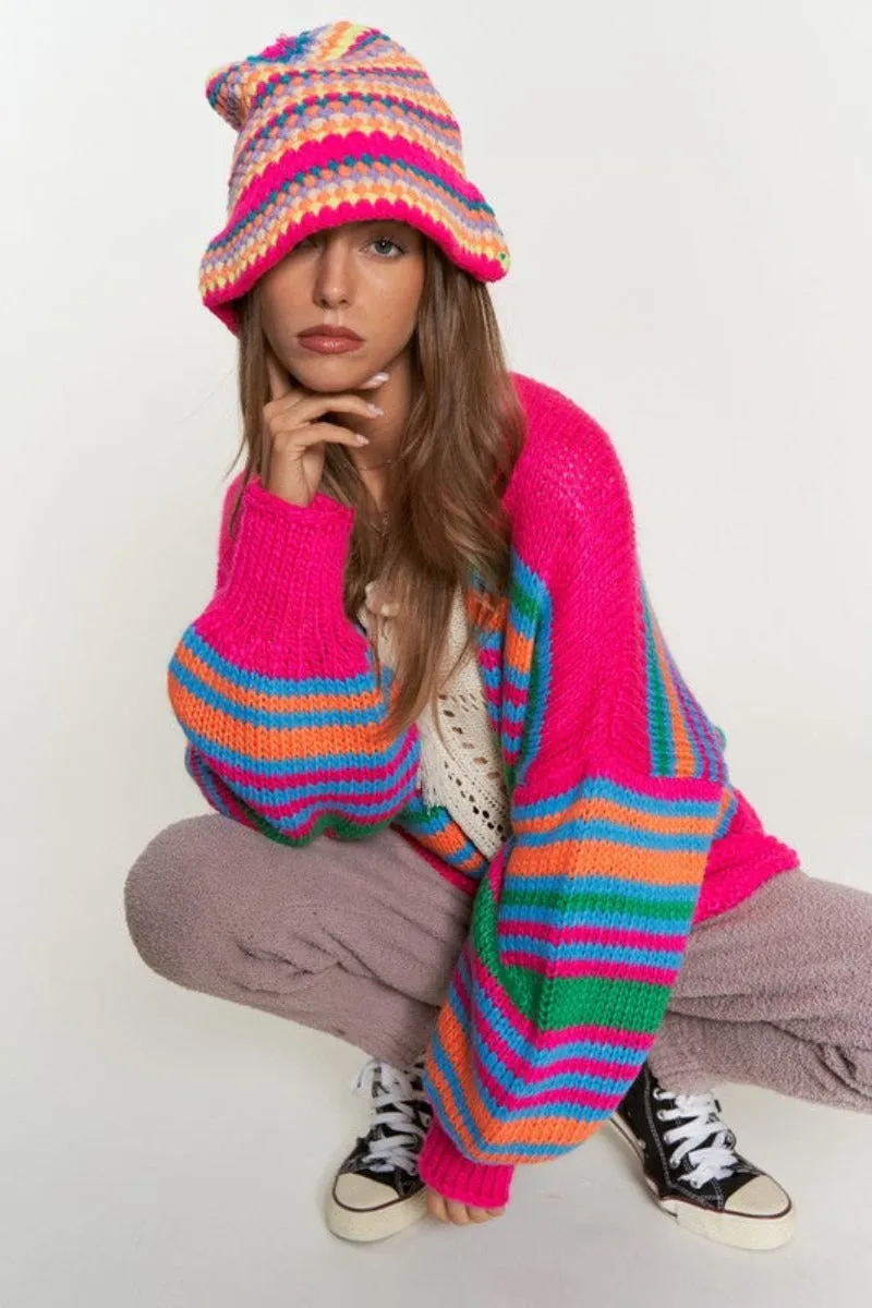 Love Potion Chunky Knit Multi-Striped Open Cardigan by Davi & Dani