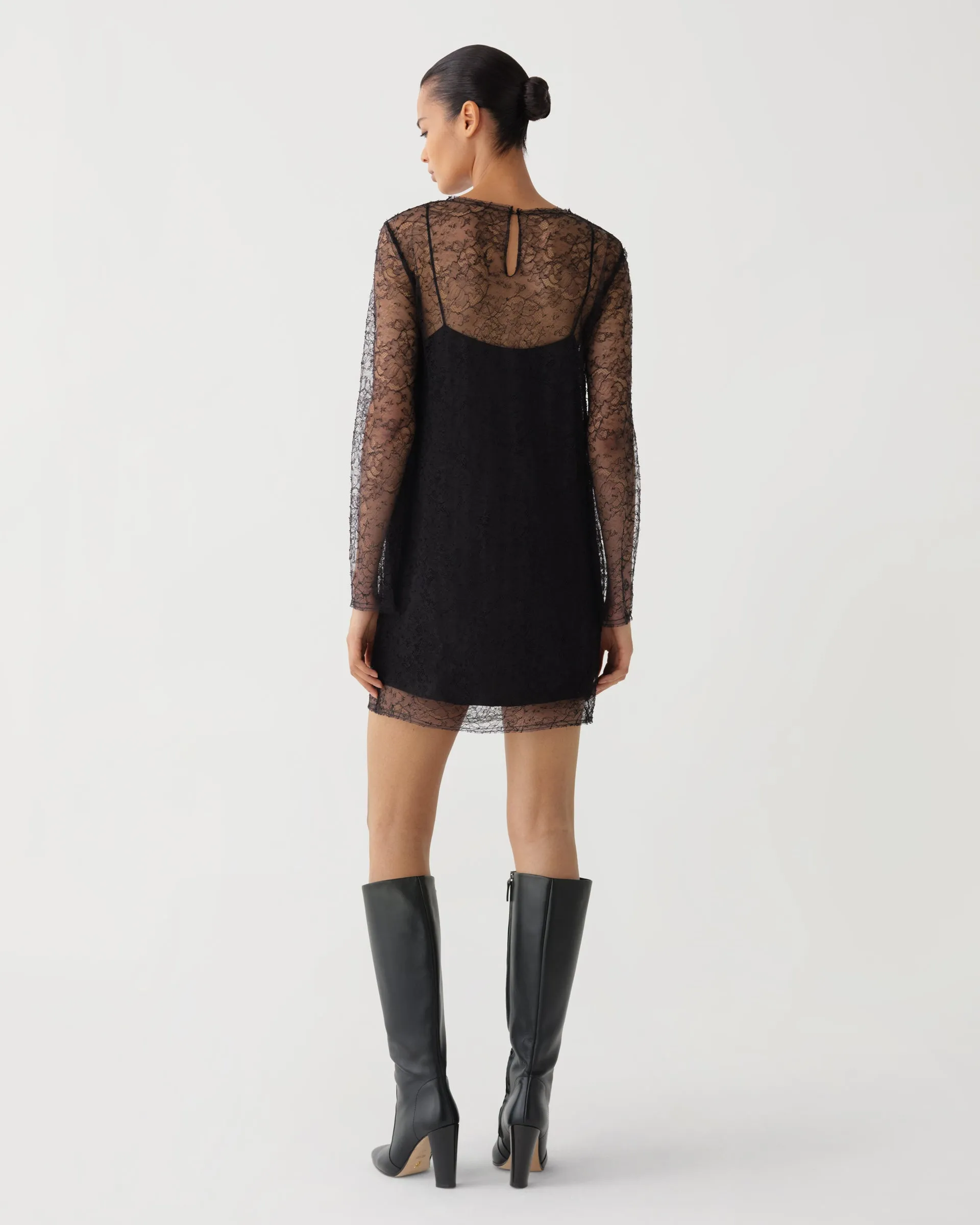 Mabel Mini Dress in Lace, Black