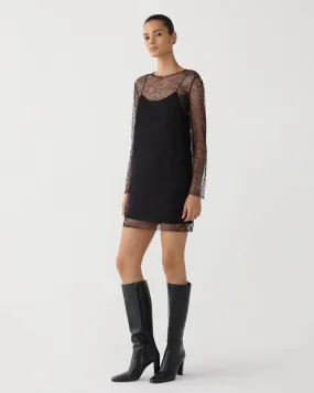 Mabel Mini Dress in Lace, Black