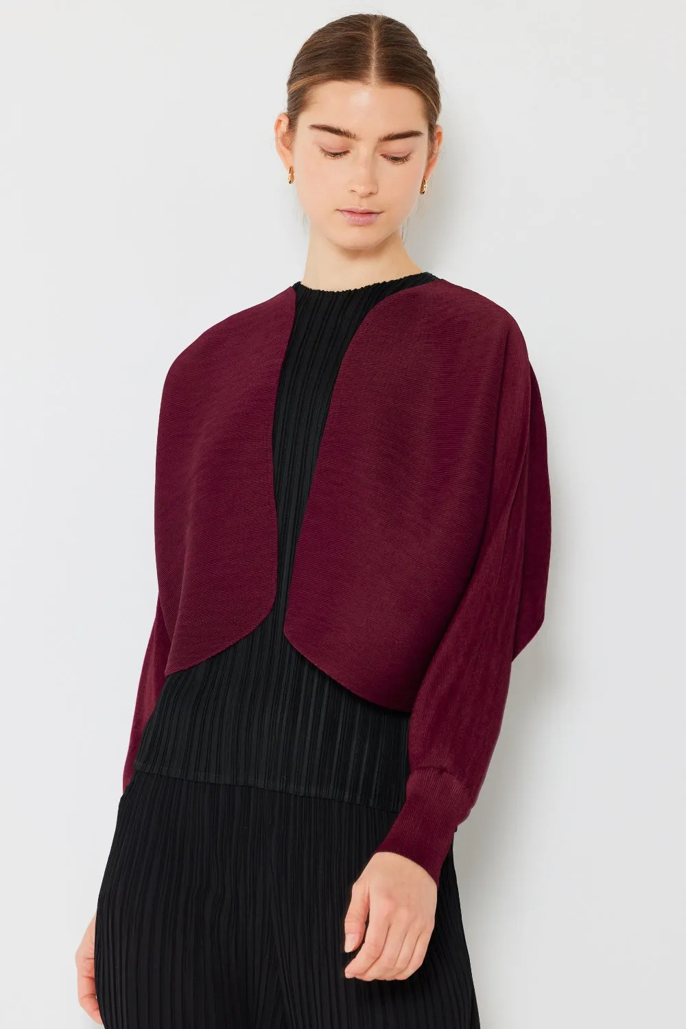 Marina West Swim Rib Pleated Puff Sleeve Bolero Cardigan