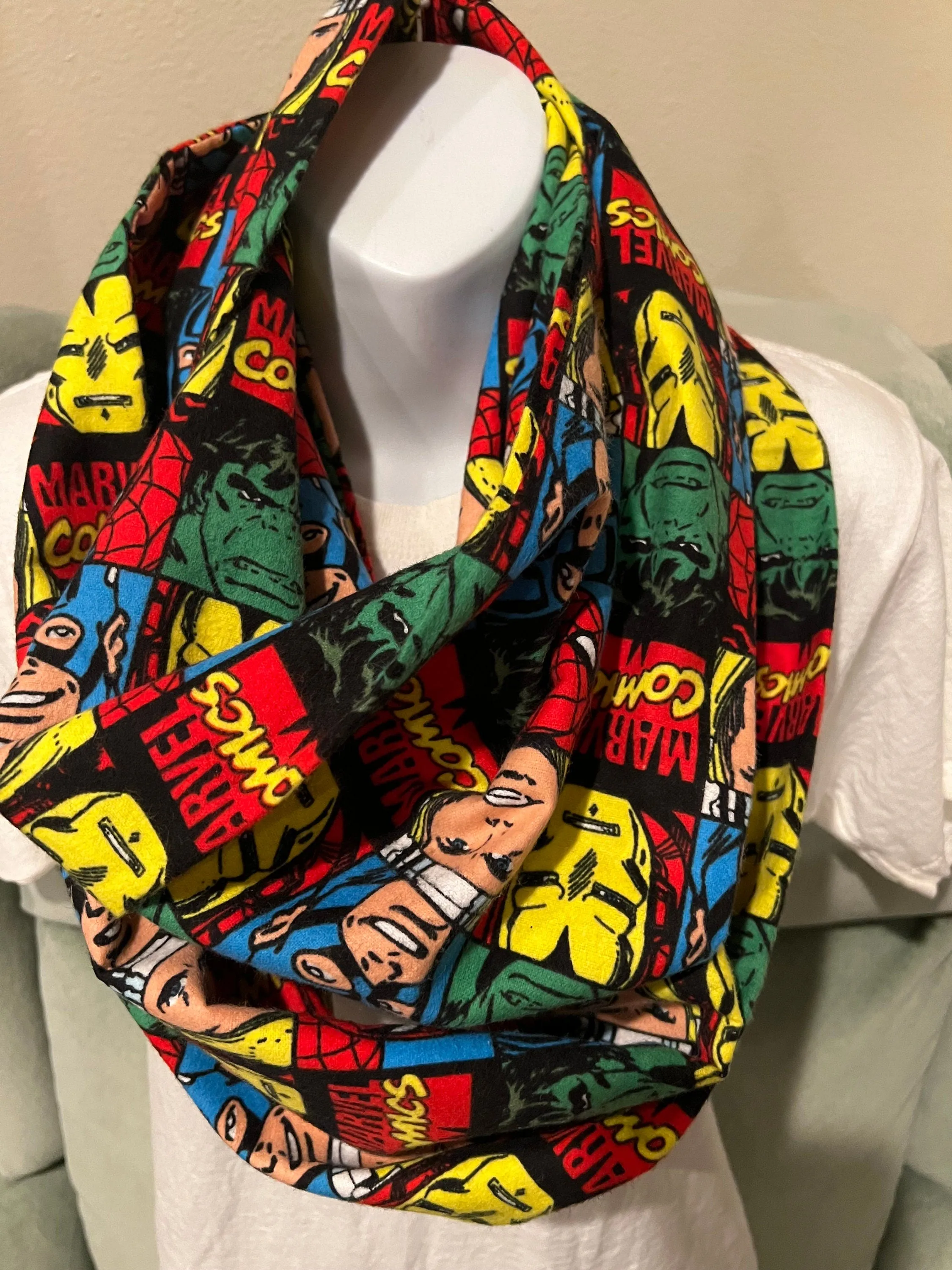 Marvel's Avengers Square Blocks Infinity Scarf - Handmade Fleece Fabric Print - Superhero Fashion Accessory