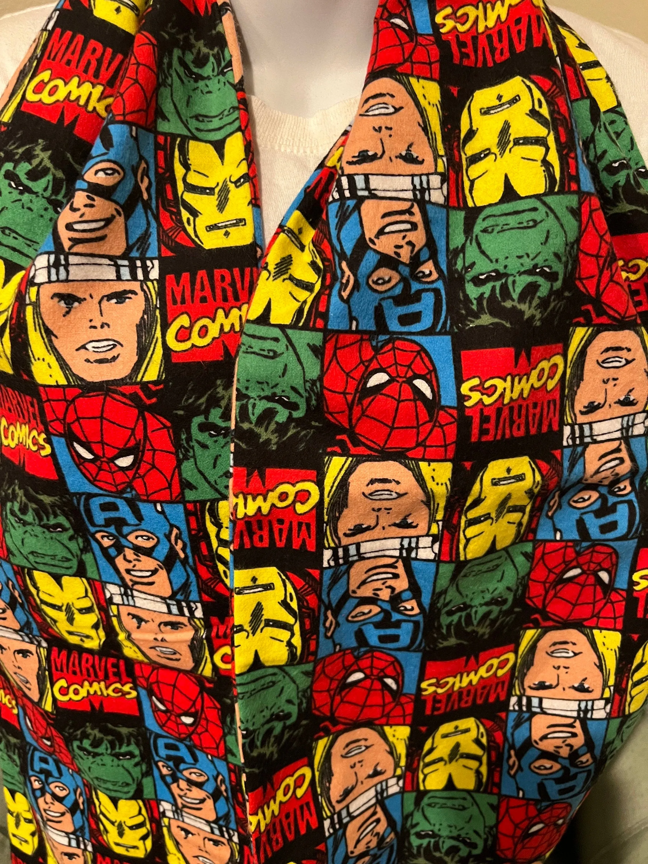 Marvel's Avengers Square Blocks Infinity Scarf - Handmade Fleece Fabric Print - Superhero Fashion Accessory