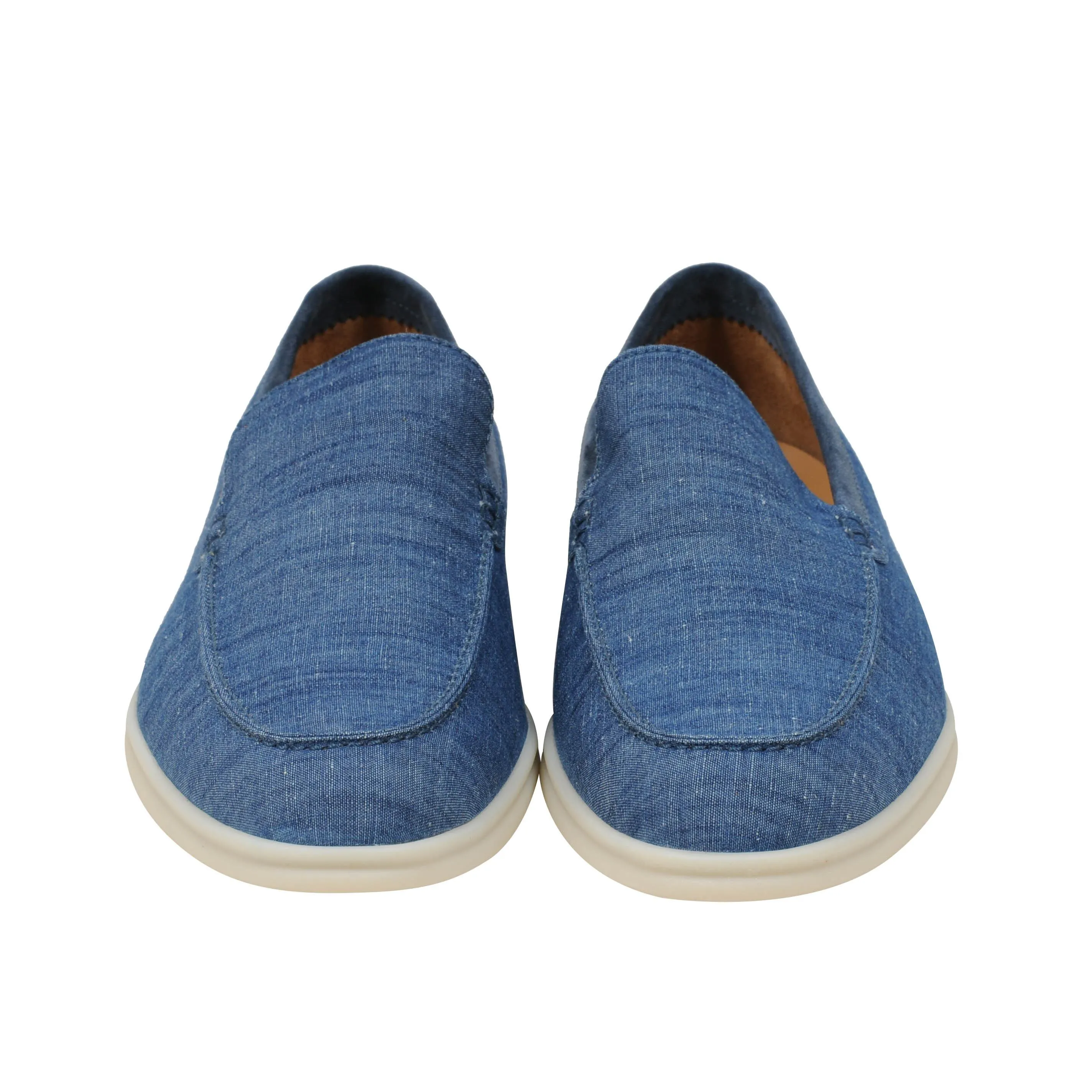 Mediterranean Blue Cotton Linen Summer Walk Moccasin Slip On