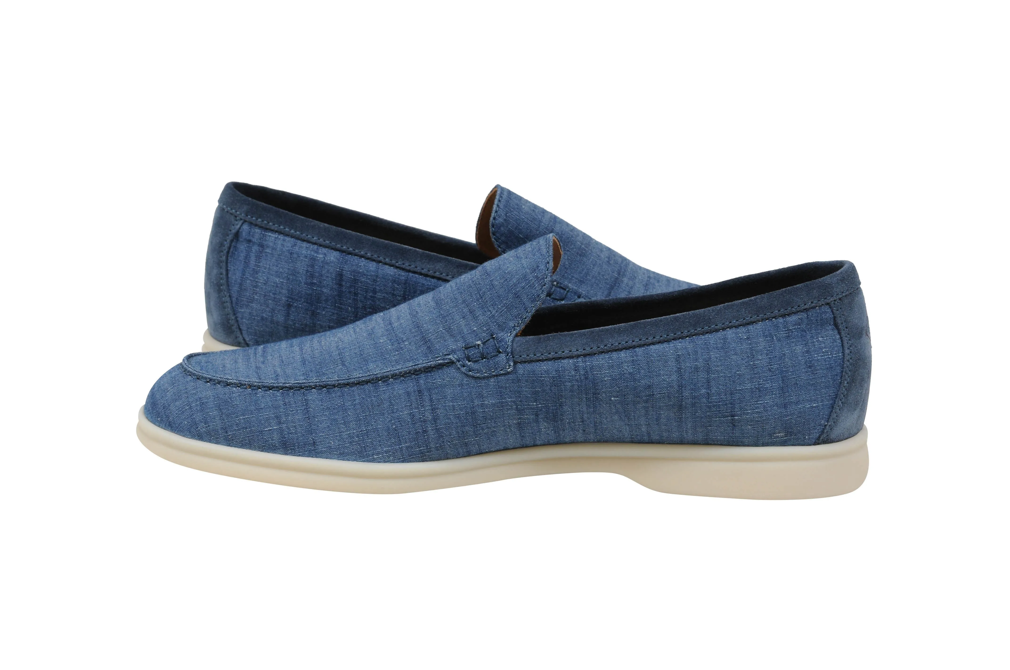 Mediterranean Blue Cotton Linen Summer Walk Moccasin Slip On